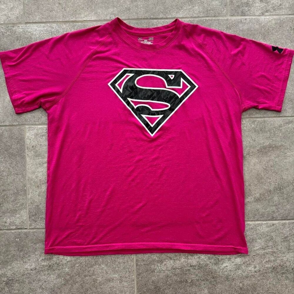 Under Armour Superman Pink Graphic Tee Shirt Alter Ego Gym Aesthetic Y2K Top L